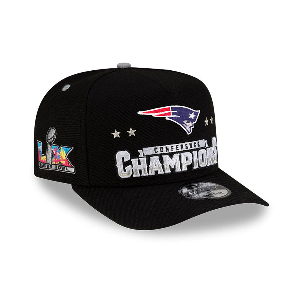 New England Patriots New Era 2025 AFC Champions Locker Room Trophy Collection A-Frame 9FIFTY Snapback Hat - Black