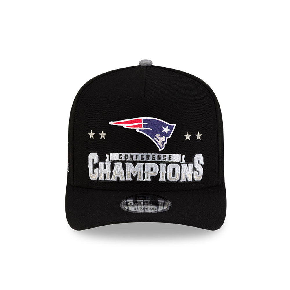 New England Patriots New Era 2025 AFC Champions Locker Room Trophy Collection A-Frame 9FIFTY Snapback Hat - Black