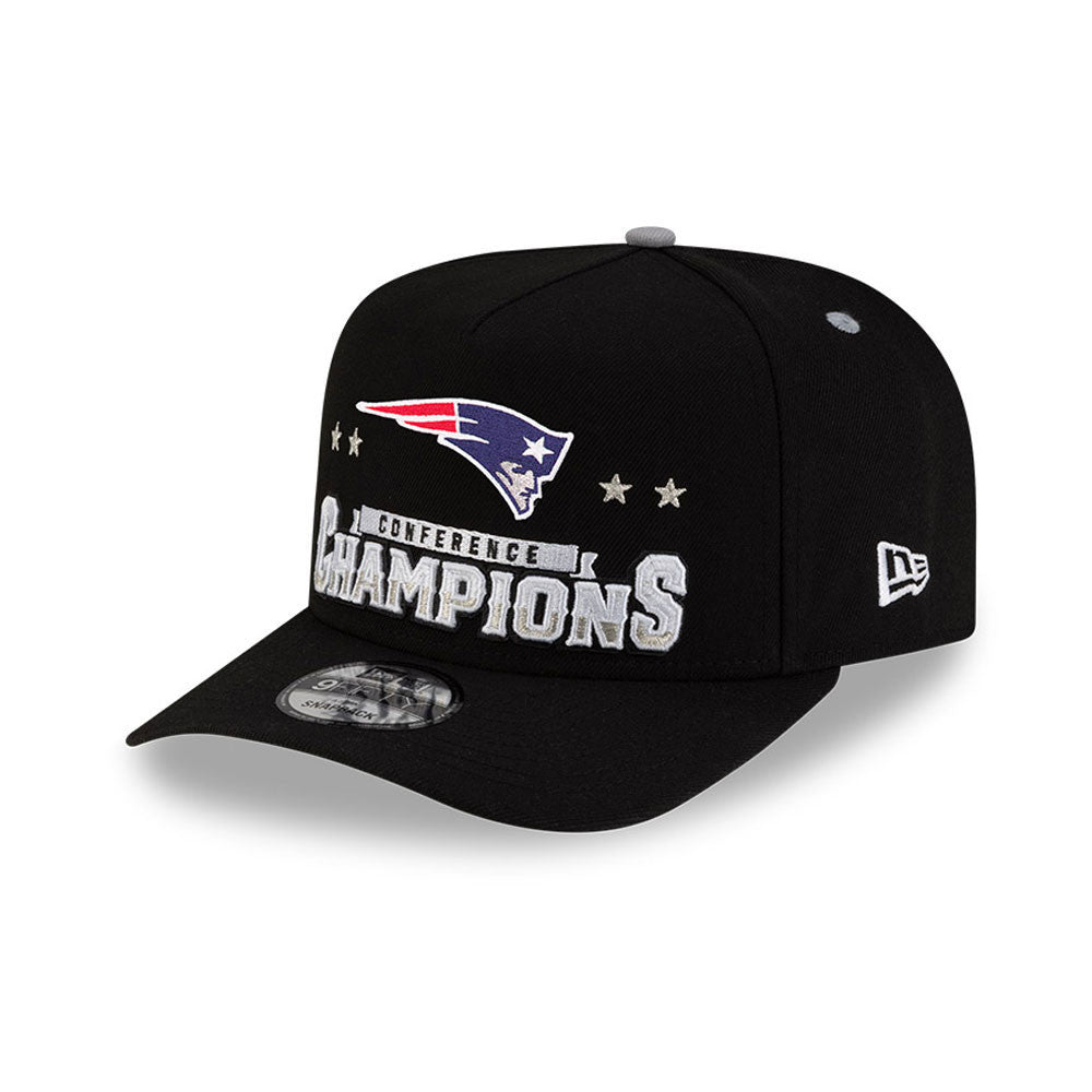 New England Patriots New Era 2025 AFC Champions Locker Room Trophy Collection A-Frame 9FIFTY Snapback Hat - Black