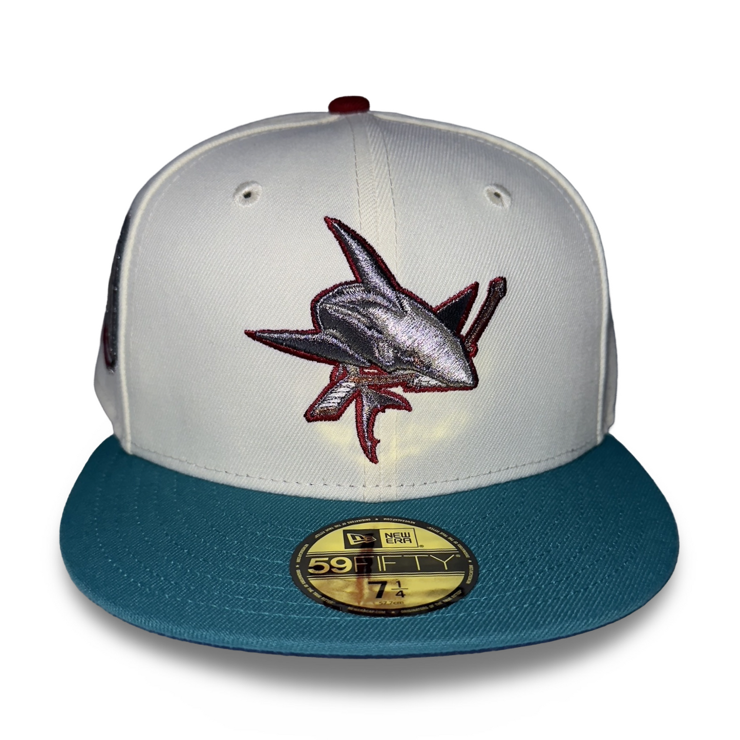 San Jose Sharks "BEWARE" Exclusive New Era 59Fifty Fitted Hat - Chrome/Teal/Icy UV