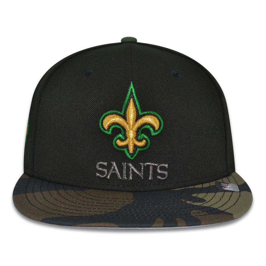 New Orleans Saints "FAT TUESDAY" Exclusive New Era 59Fifty Fitted Hat - Black/Woodland Camo
