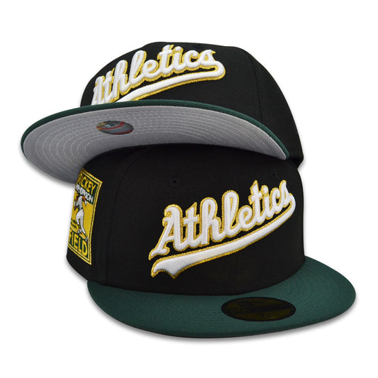 Oakland Athletics RICKY HENDERSON FIELD Exclusive New Era 59Fifty Fitted Hat - Black/Green