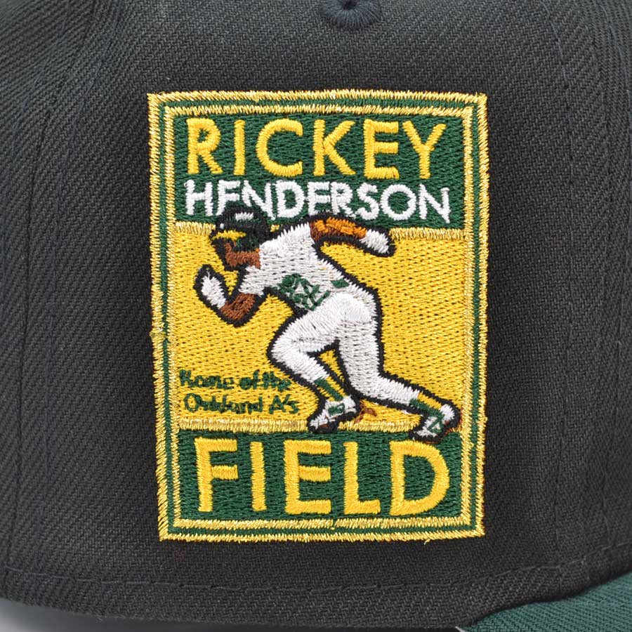 Oakland Athletics RICKY HENDERSON FIELD Exclusive New Era 59Fifty Fitted Hat - Black/Green