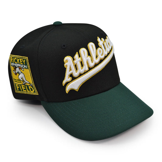 Oakland Athletics RICKY HENDERSON FIELD Exclusive New Era 59Fifty Fitted Hat - Black/Green