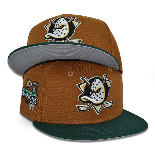 Anaheim Ducks "MALLARD MENACE" Exclusive New Era 59Fifty Fitted Hat - Toasted Peanut/Dark Green