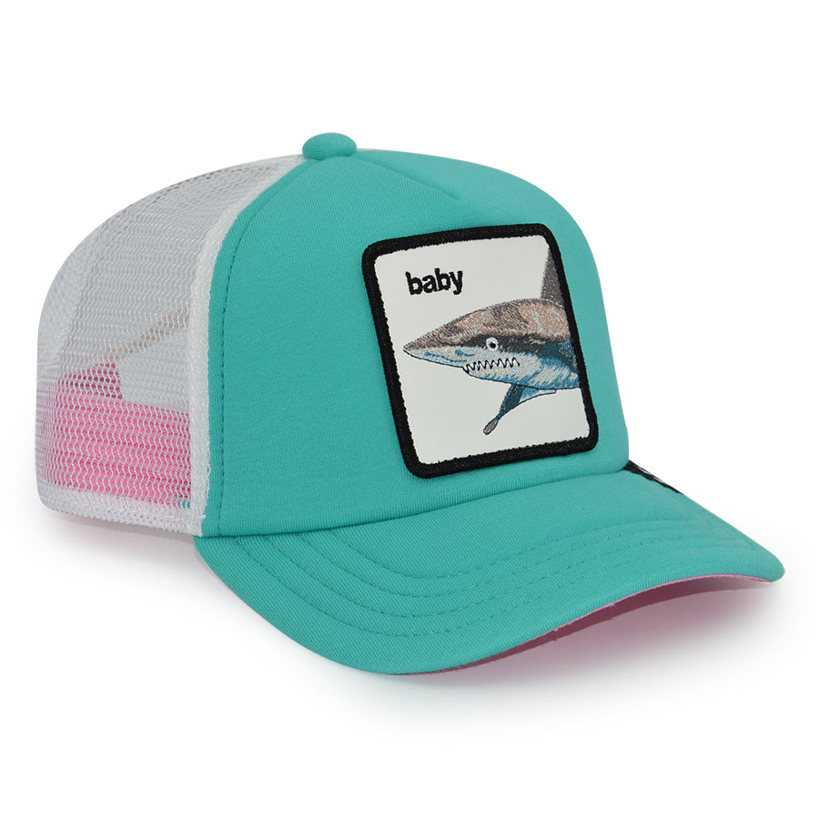 THE "DO DO DOO DOO" BABY SHARK Goorin Bros Mesh Trucker Youth Snapback Hat - Teal/White/Pink