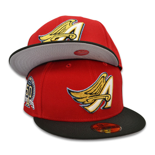 Anaheim Angels 50th ANNIVERSARY Exclusive New Era 59Fifty Fitted Hat - Red/Black