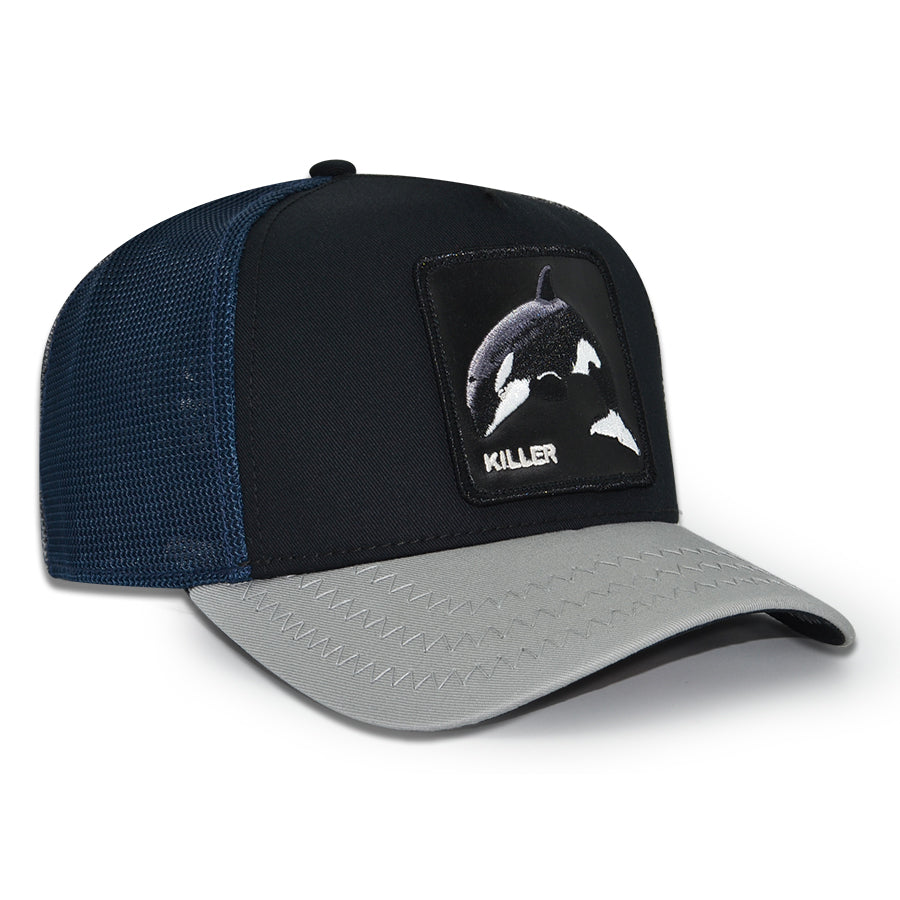 THE KILLER WHALE Goorin Bros Mesh Trucker Snapback Hat -Black/Gray