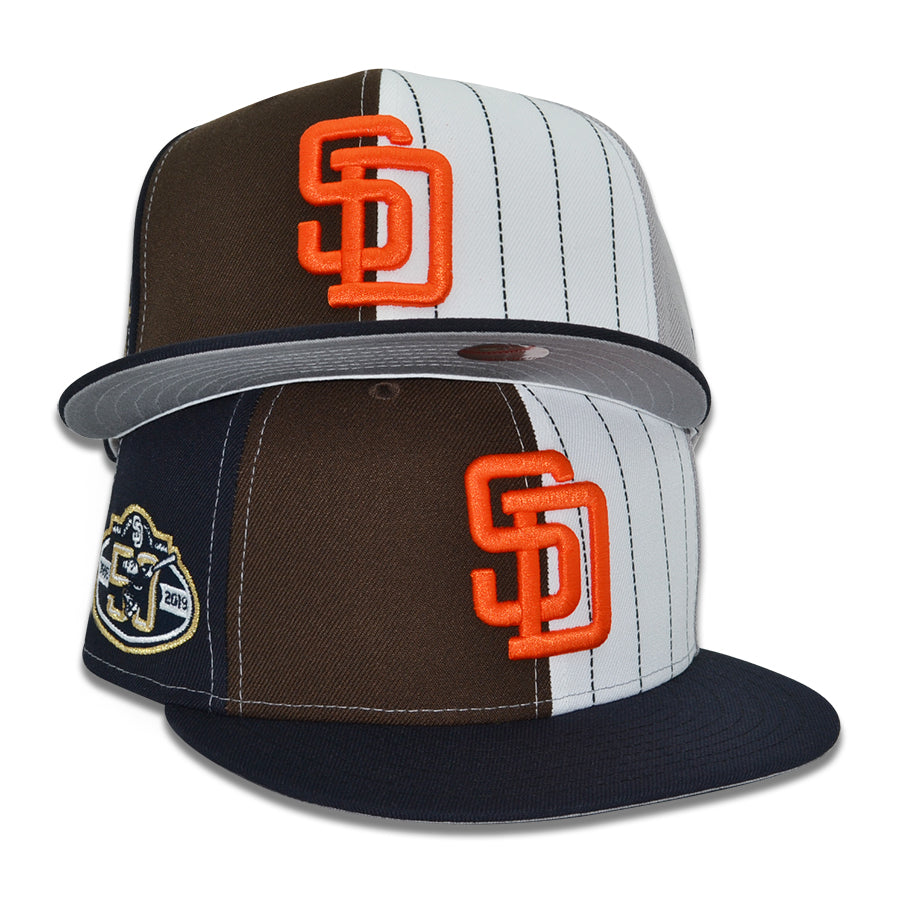 San Diego Padres "WHAT THE PADRES" Exclusive New Era 59Fifty Fitted Hat - Walnut/Navy Pinstripe/Cyber/Gray/Digital Camo