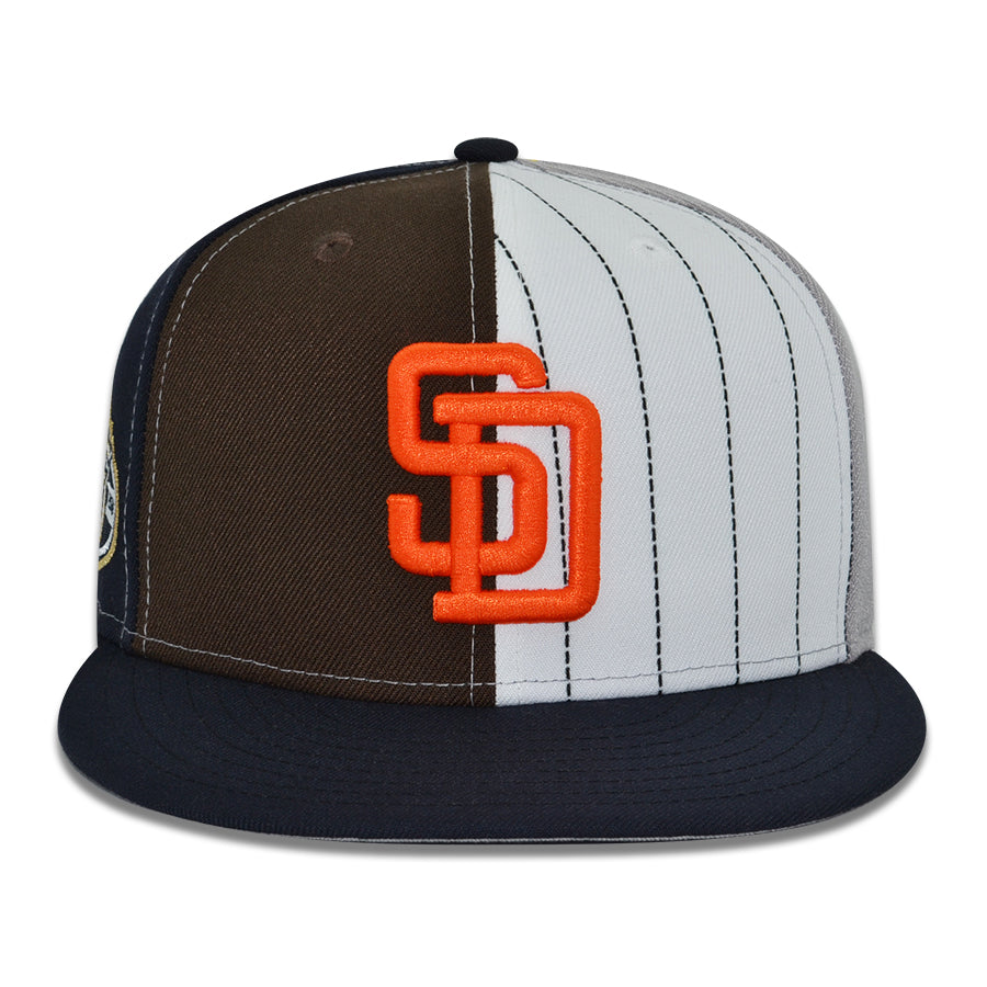 San Diego Padres "WHAT THE PADRES" Exclusive New Era 59Fifty Fitted Hat - Walnut/Navy Pinstripe/Cyber/Gray/Digital Camo