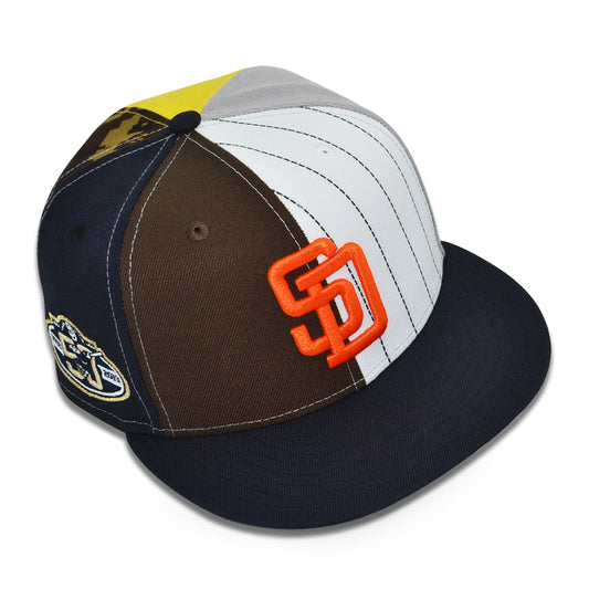 San Diego Padres "WHAT THE PADRES" Exclusive New Era 59Fifty Fitted Hat - Walnut/Navy Pinstripe/Cyber/Gray/Digital Camo