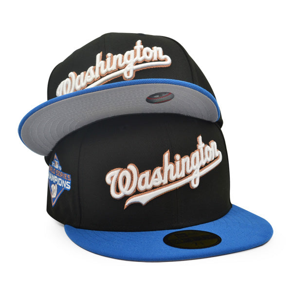 Washington Nationals Script 2019 WORLD SERIES CHAMPIONS Exclusive New Era 59Fifty Fitted Hat - Black/Blue