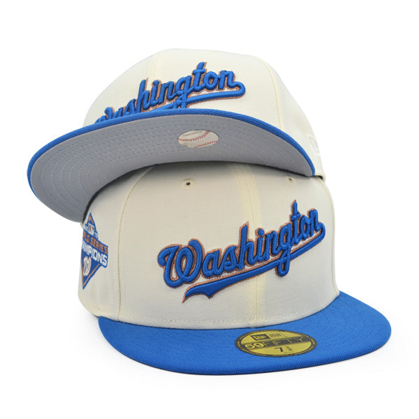 Washington Nationals Script 2019 WORLD SERIES CHAMPIONS Exclusive New Era 59Fifty Fitted Hat - Chrome/Blue