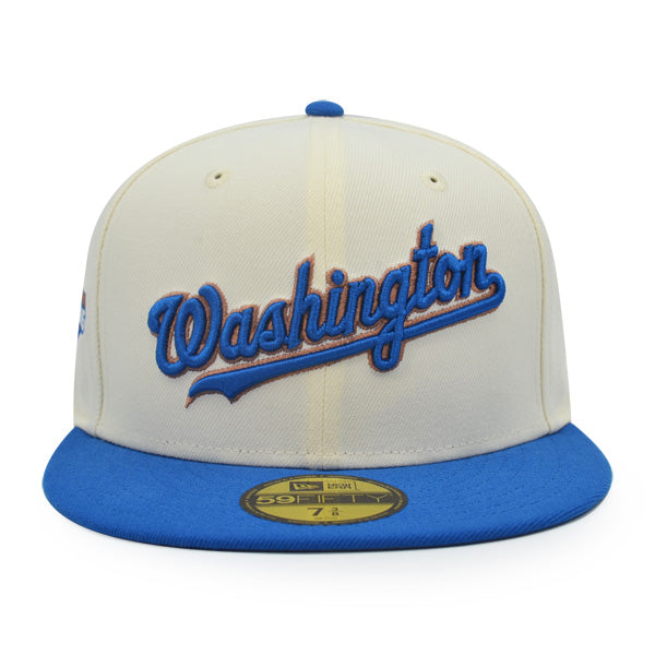 Washington Nationals Script 2019 WORLD SERIES CHAMPIONS Exclusive New Era 59Fifty Fitted Hat - Chrome/Blue