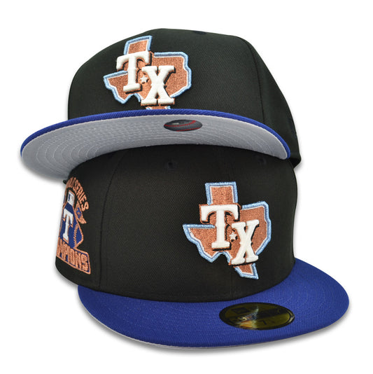 Texas Rangers 2023 WORLD SERIES CHAMPIONS Exclusive New Era 59Fifty Fitted Hat - Black/Texas Blue