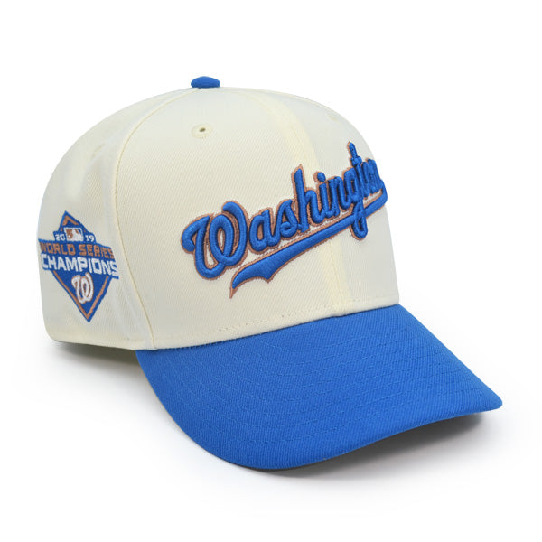 Washington Nationals Script 2019 WORLD SERIES CHAMPIONS Exclusive New Era 59Fifty Fitted Hat - Chrome/Blue