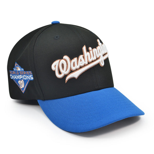 Washington Nationals Script 2019 WORLD SERIES CHAMPIONS Exclusive New Era 59Fifty Fitted Hat - Black/Blue