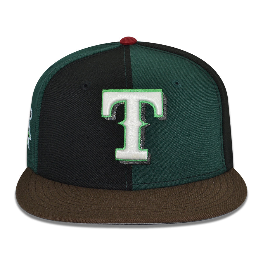 Texas Rangers "TANIJIRO KAMADO" Pinwheel Exclusive New Era 59Fifty Fitted Hat - Black/Dark Green/Walnut