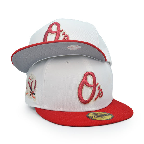 Baltimore Orioles 50th ANNIVERSARY Exclusive New Era 59Fifty Fitted Hat - White/Scarlet