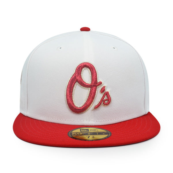 Baltimore Orioles 50th ANNIVERSARY Exclusive New Era 59Fifty Fitted Hat - White/Scarlet