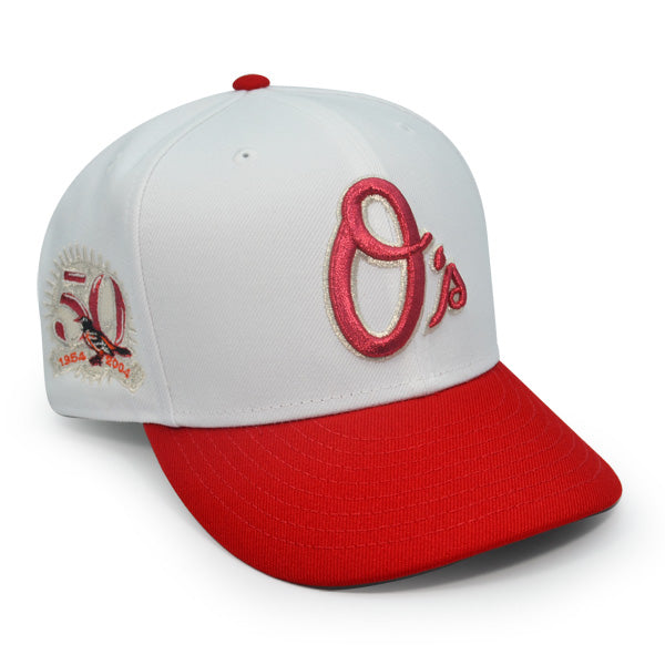 Baltimore Orioles 50th ANNIVERSARY Exclusive New Era 59Fifty Fitted Hat - White/Scarlet