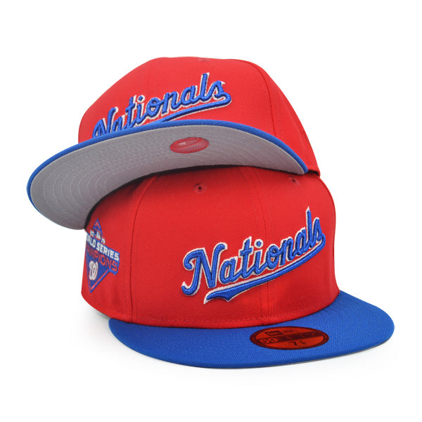 Washington Nationals Script 2019 WORLD SERIES CHAMPIONS Exclusive New Era 59Fifty Fitted Hat - FDR/Blue Azure