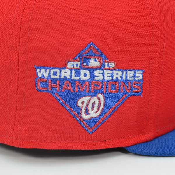Washington Nationals Script 2019 WORLD SERIES CHAMPIONS Exclusive New Era 59Fifty Fitted Hat - FDR/Blue Azure