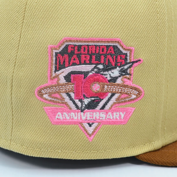 Florida Marlins 10th ANNIVERSARY Exclusive New Era 59Fifty Fitted Hat - Vegas Gold/Peanut