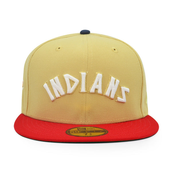 Cleveland Indians 100 SEASON Exclusive New Era 59Fifty Fitted Hat - Vegas Gold/Red
