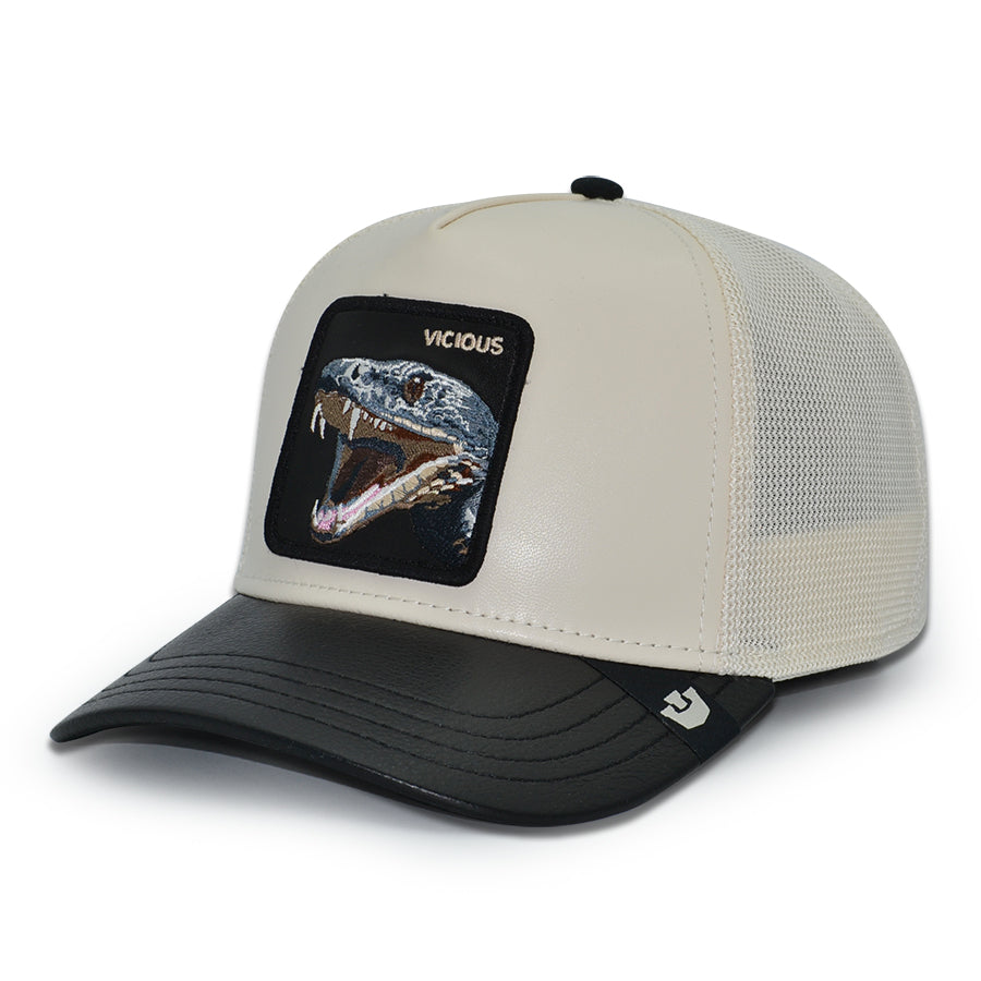 VICIOUS SNAKE FAUX LEATHER Goorin Bros Mesh Trucker Snapback Hat - Chrome/Black