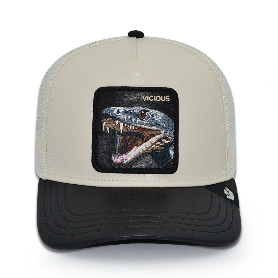 VICIOUS SNAKE FAUX LEATHER Goorin Bros Mesh Trucker Snapback Hat - Chrome/Black