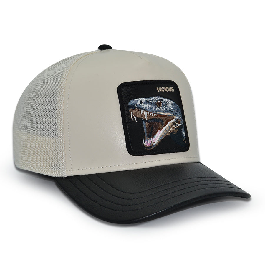 VICIOUS SNAKE FAUX LEATHER Goorin Bros Mesh Trucker Snapback Hat - Chrome/Black