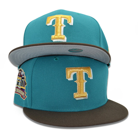 Texas Rangers “WANO T CHOPPER” Exclusive New Era 59Fifty Fitted Hat - Aqua/Walnut