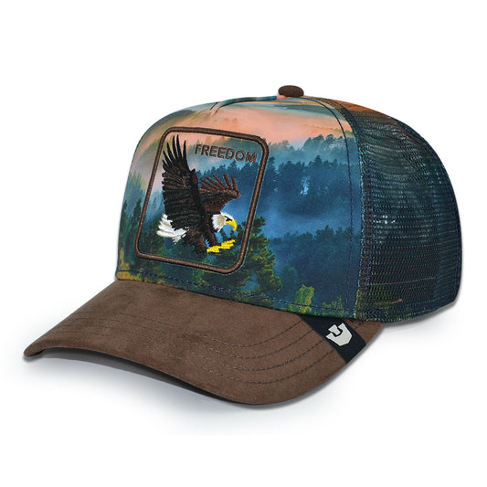 FREEDOM EAGLE IN THE ELEMENTS Goorin Bros Mesh Trucker Snapback Hat - Ground/Walnut