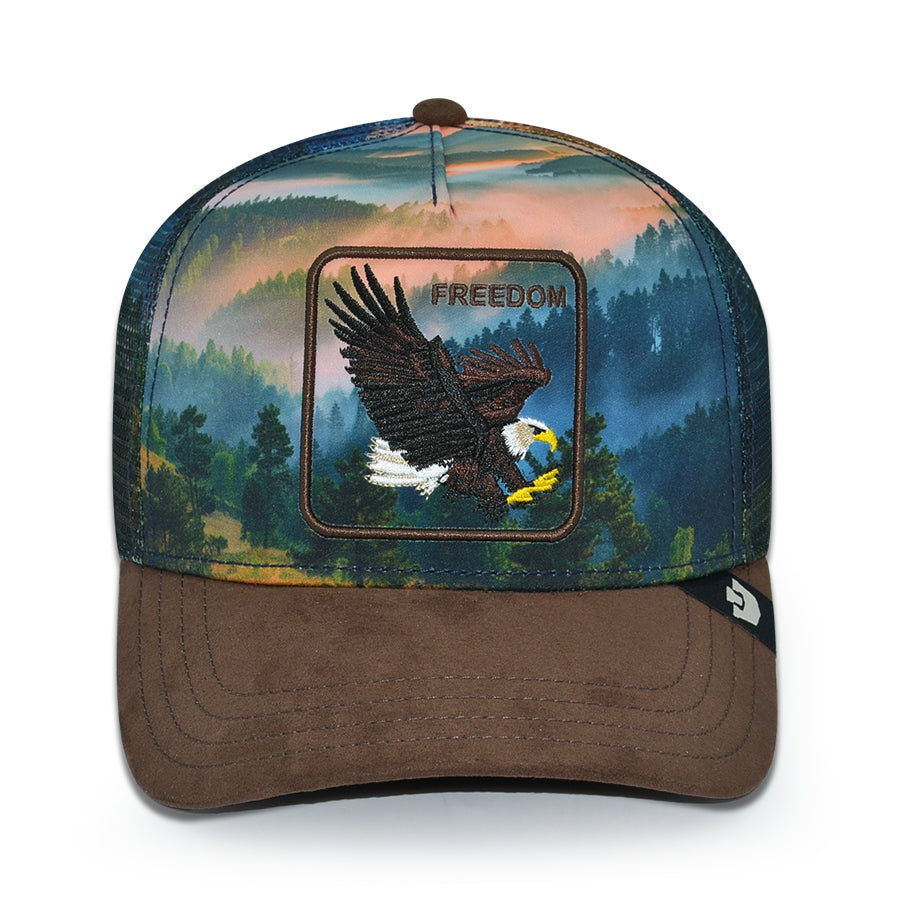 FREEDOM EAGLE IN THE ELEMENTS Goorin Bros Mesh Trucker Snapback Hat - Ground/Walnut