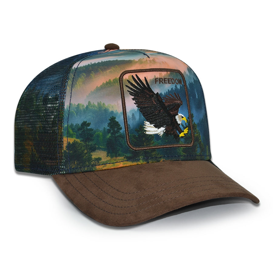 FREEDOM EAGLE IN THE ELEMENTS Goorin Bros Mesh Trucker Snapback Hat - Ground/Walnut
