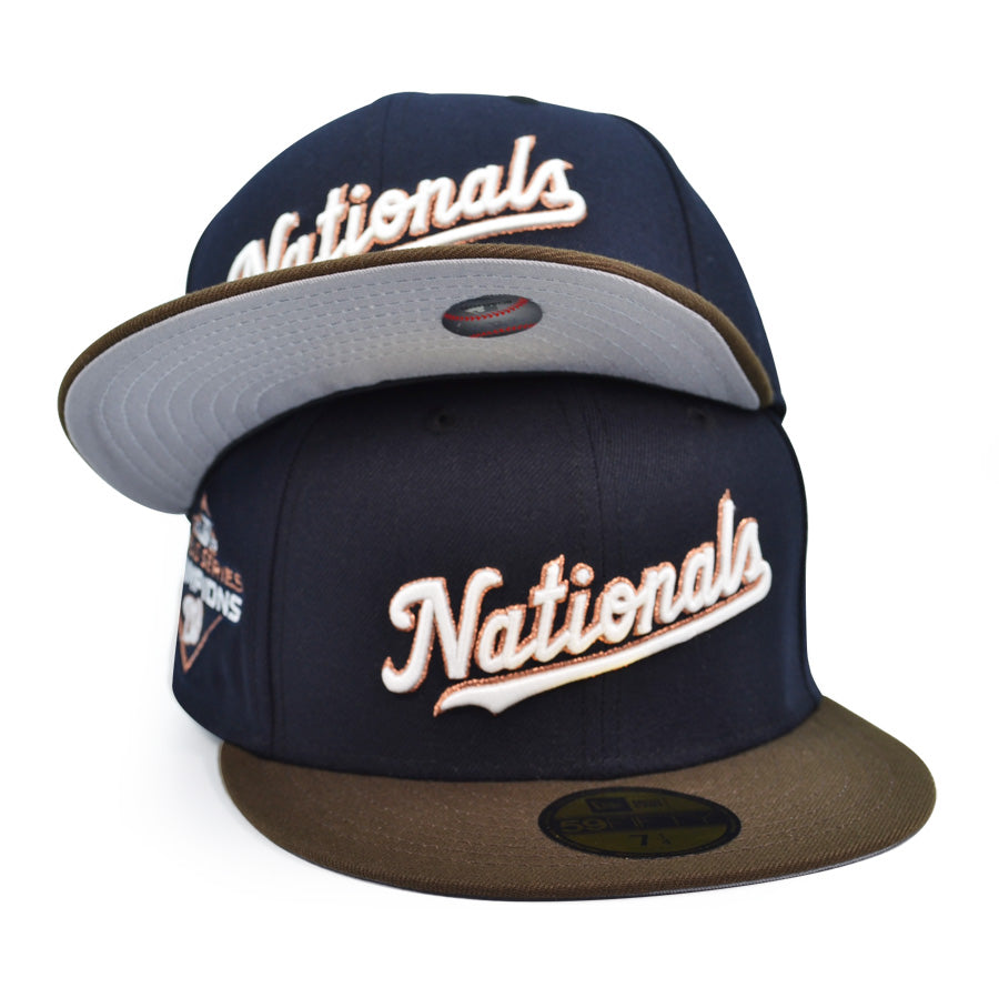 Washington Nationals 2019 WORLD SERIES CHAMPIONS Exclusive New Era 59Fifty Fitted Hat - Navy/Walnut