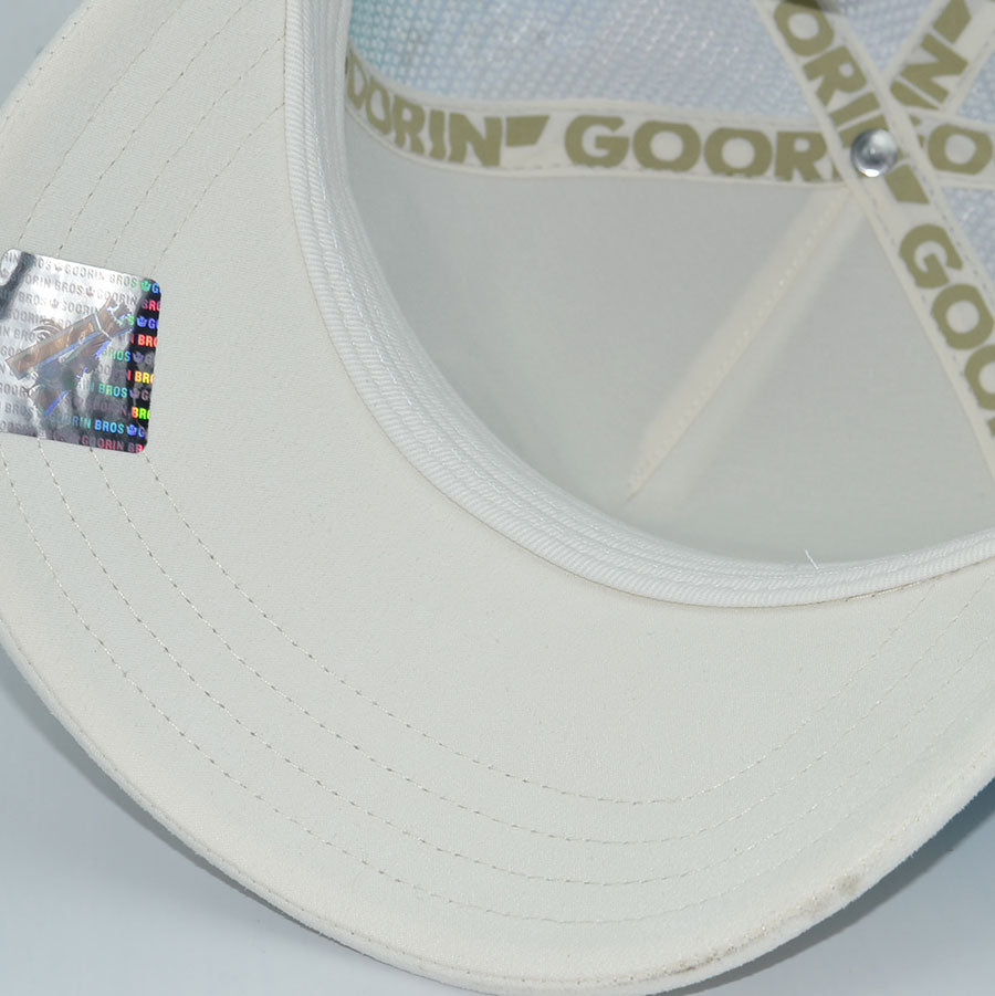 PLAYER DOLPHIN IN THE ELEMENT Goorin Bros Mesh Trucker Snapback Hat - Dust/Chrome