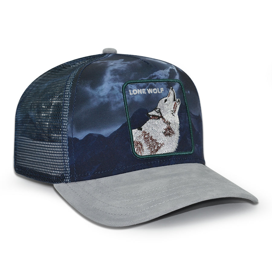 LONE WOLF IN THE ELEMENT Goorin Bros Mesh Trucker Snapback Hat - Gloss/Gray