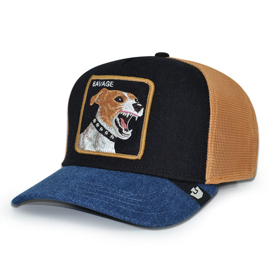 SAVAGE DAWG DENIM Goorin Bros Mesh Trucker Snapback Hat - Black Denim/Navy Denim