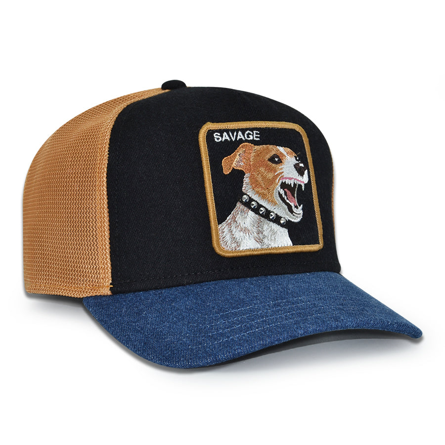 SAVAGE DAWG DENIM Goorin Bros Mesh Trucker Snapback Hat - Black Denim/Navy Denim
