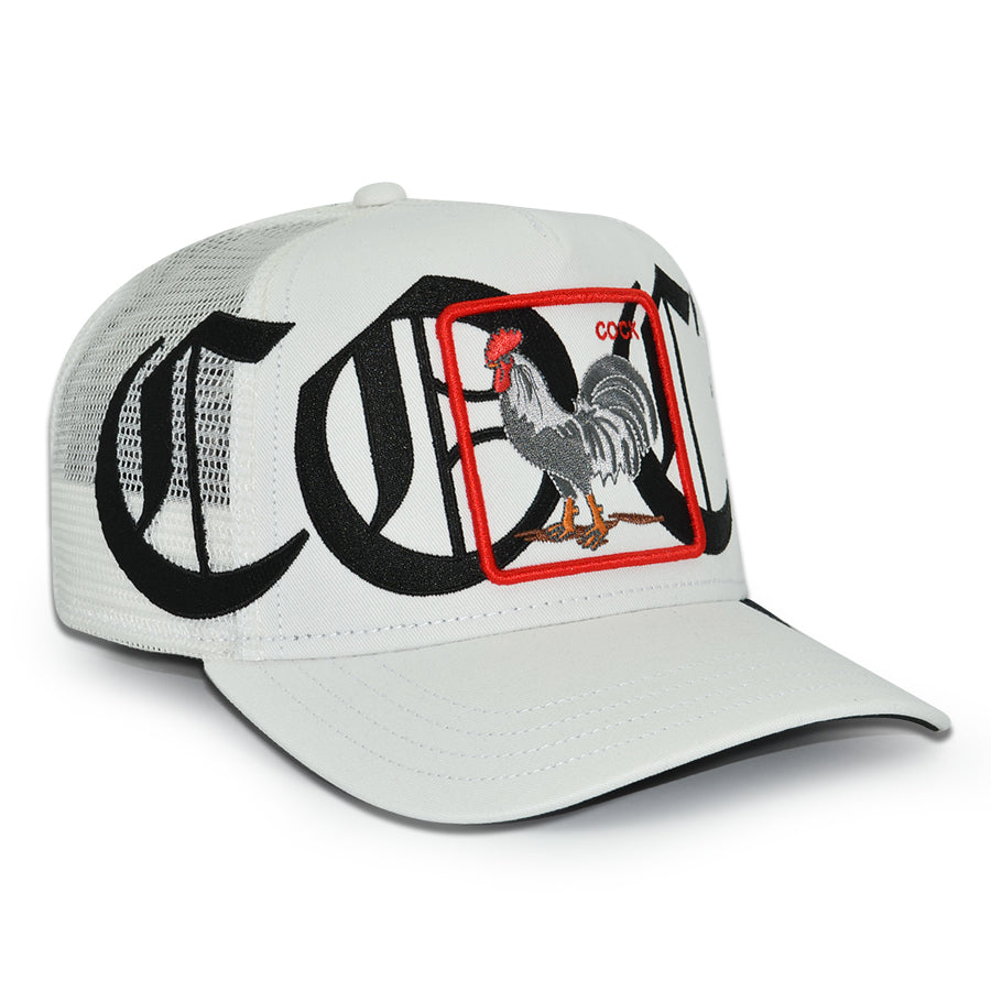 OLD ENGLISH COCK Goorin Bros Mesh Trucker Snapback Hat - White