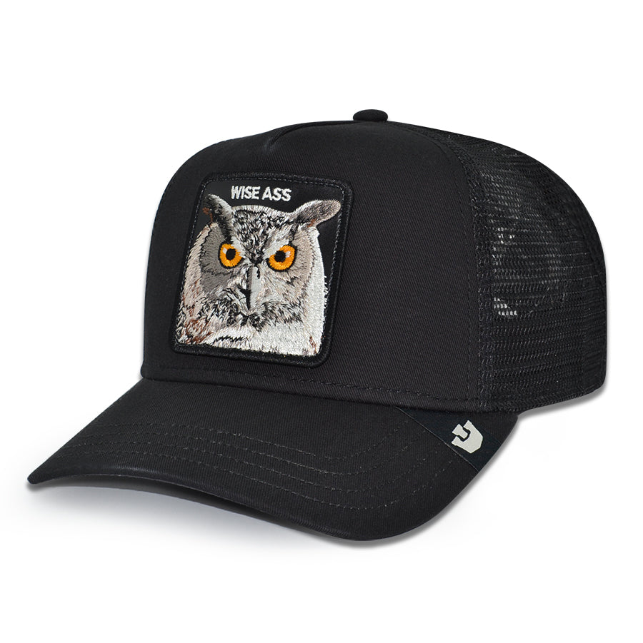 WISE ASS OWL Goorin Bros Mesh Trucker Snapback Hat - Black