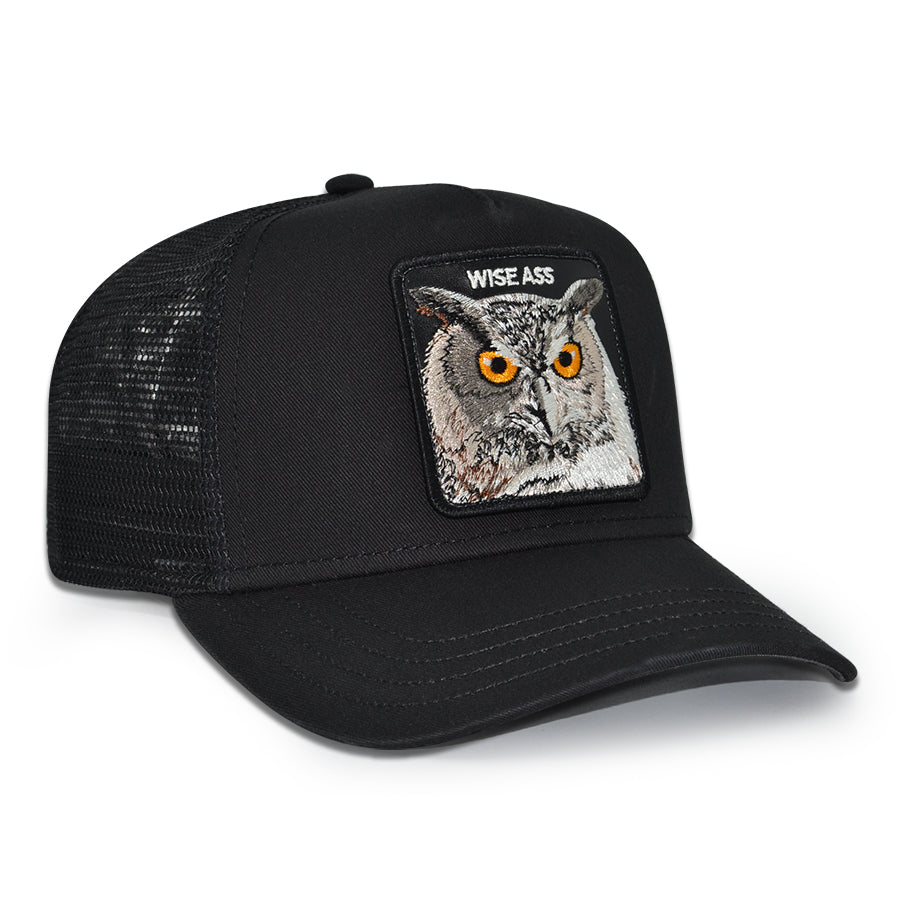 WISE ASS OWL Goorin Bros Mesh Trucker Snapback Hat - Black