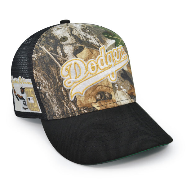 Brooklyn Dodgers Jackie Robinson 75 Great Years Trucker Exclusive New Era 59Fifty Fitted Hat - Real Tree Camo/Mesh