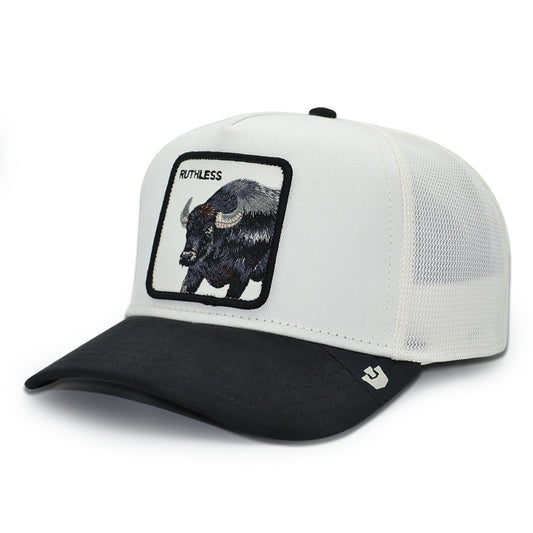 SUEDE RUTHLESS BULL Goorin Bros Mesh Trucker Snapback Hat - Dust/Black