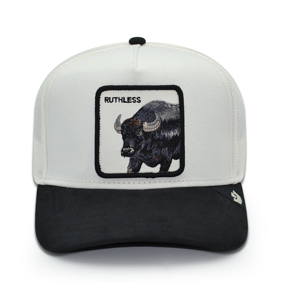 SUEDE RUTHLESS BULL Goorin Bros Mesh Trucker Snapback Hat - Dust/Black