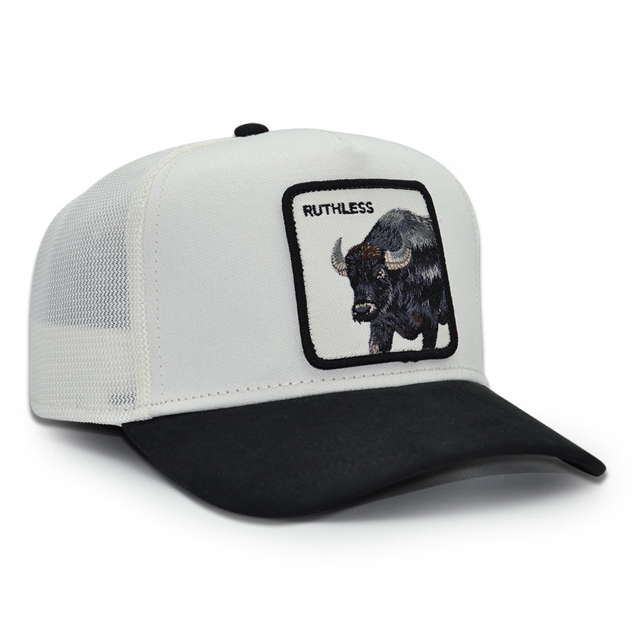 SUEDE RUTHLESS BULL Goorin Bros Mesh Trucker Snapback Hat - Dust/Black
