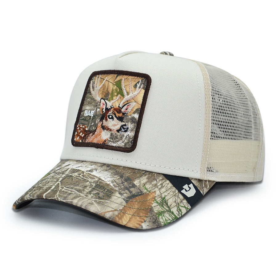 BAE DOE Real Tree Edge Goorin Bros Mesh Trucker Snapback Hat - Cream/Real Tree Camo