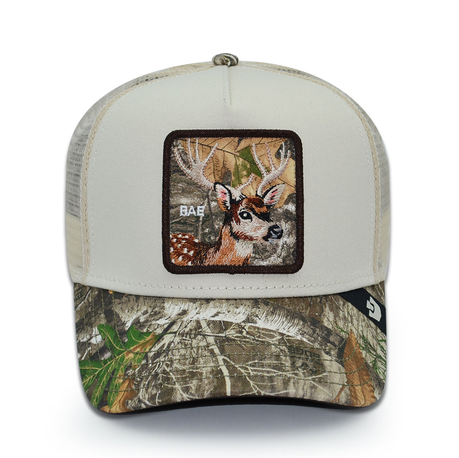 BAE DOE Real Tree Edge Goorin Bros Mesh Trucker Snapback Hat - Cream/Real Tree Camo